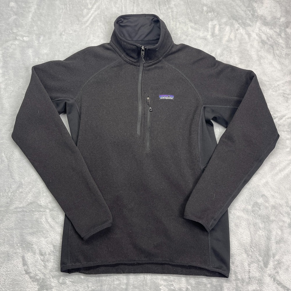Patagonia Sweatshirt Mens Medium Black Fleece Lined Long Sleeve 1/4 Zip Pullover